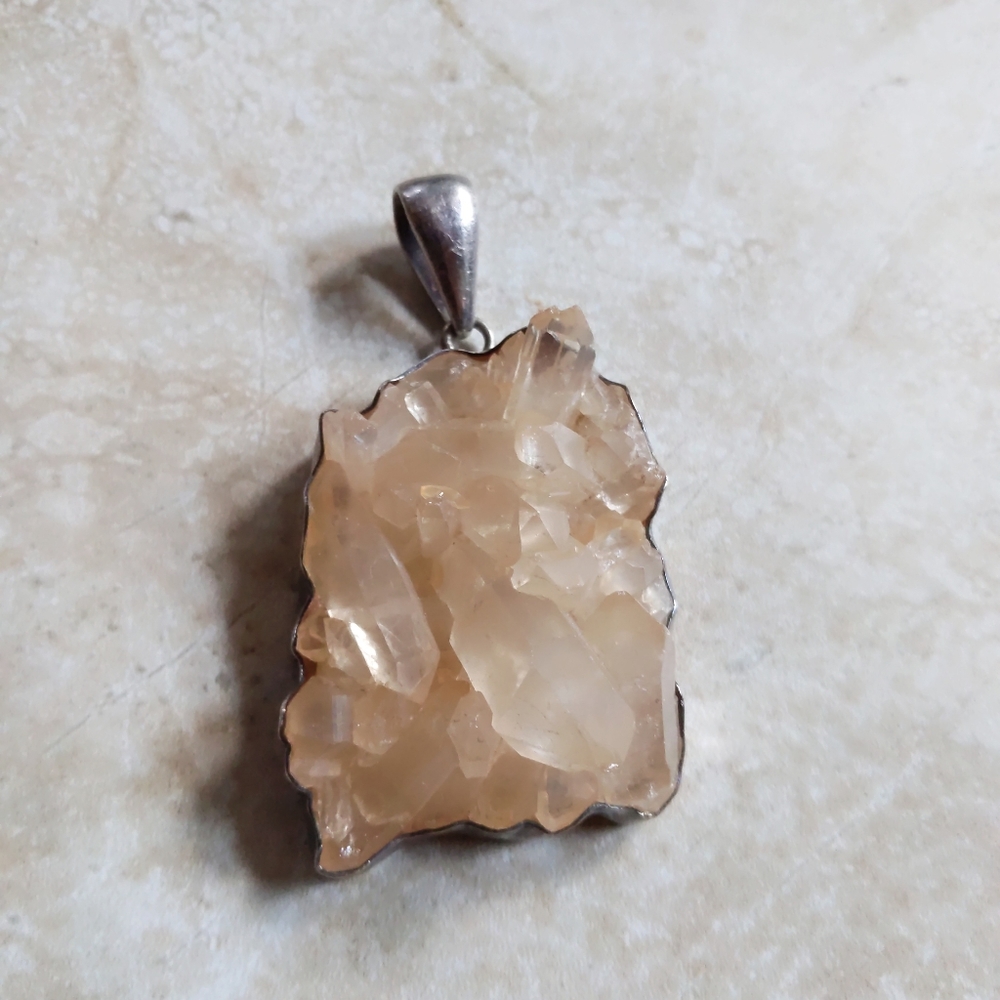 Vintage Large Charles Albert Citrine Geode Nugget Crystal Sterling 950 Pendant